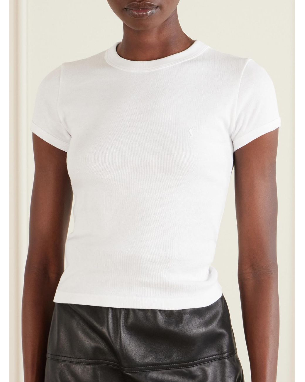 Saint Laurent White Cropped Jersey T-Shirt