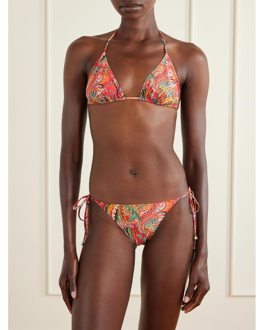 Etro Red Paisley-Print Triangle Bikini