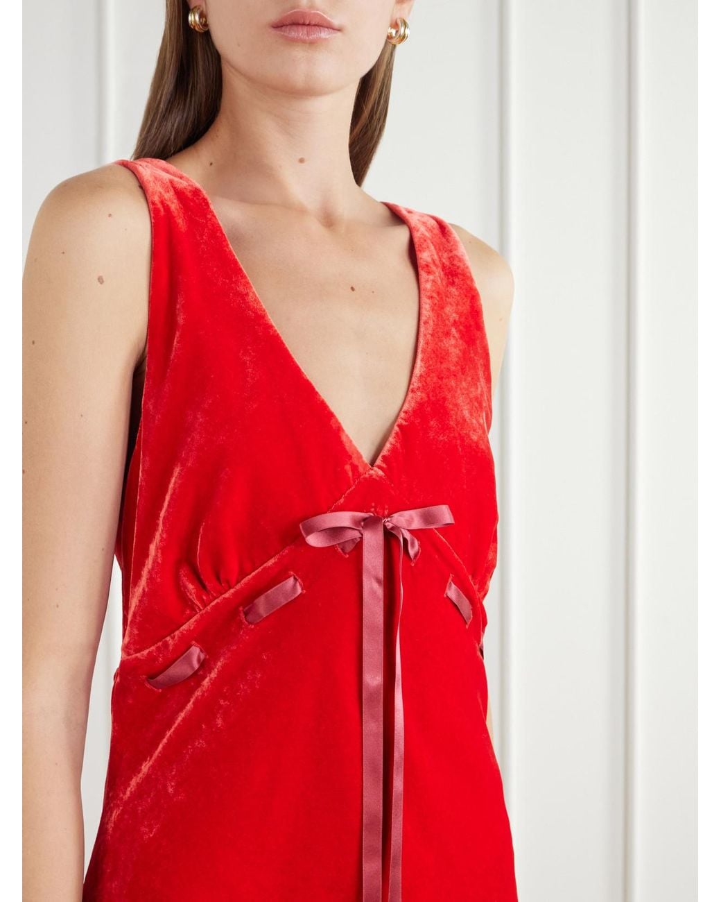 BERNADETTE Red Camille Bow-Detailed Velvet Gown