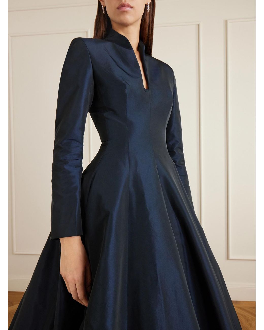 Marmar Halim Blue Pleated Taffeta Gown