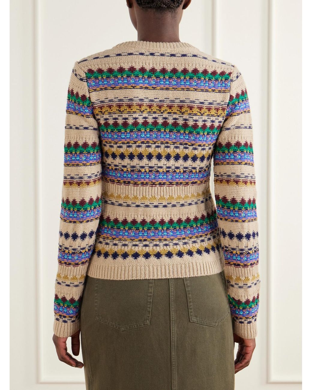 Dries Van Noten Gray Intarsia-Knit Wool Sweater