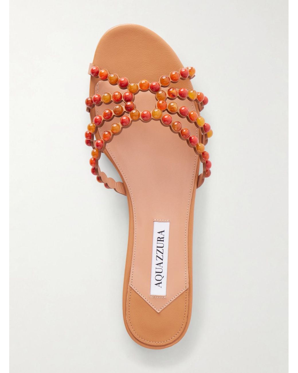 Aquazzura Natural Gemma Embellished Leather Sandals