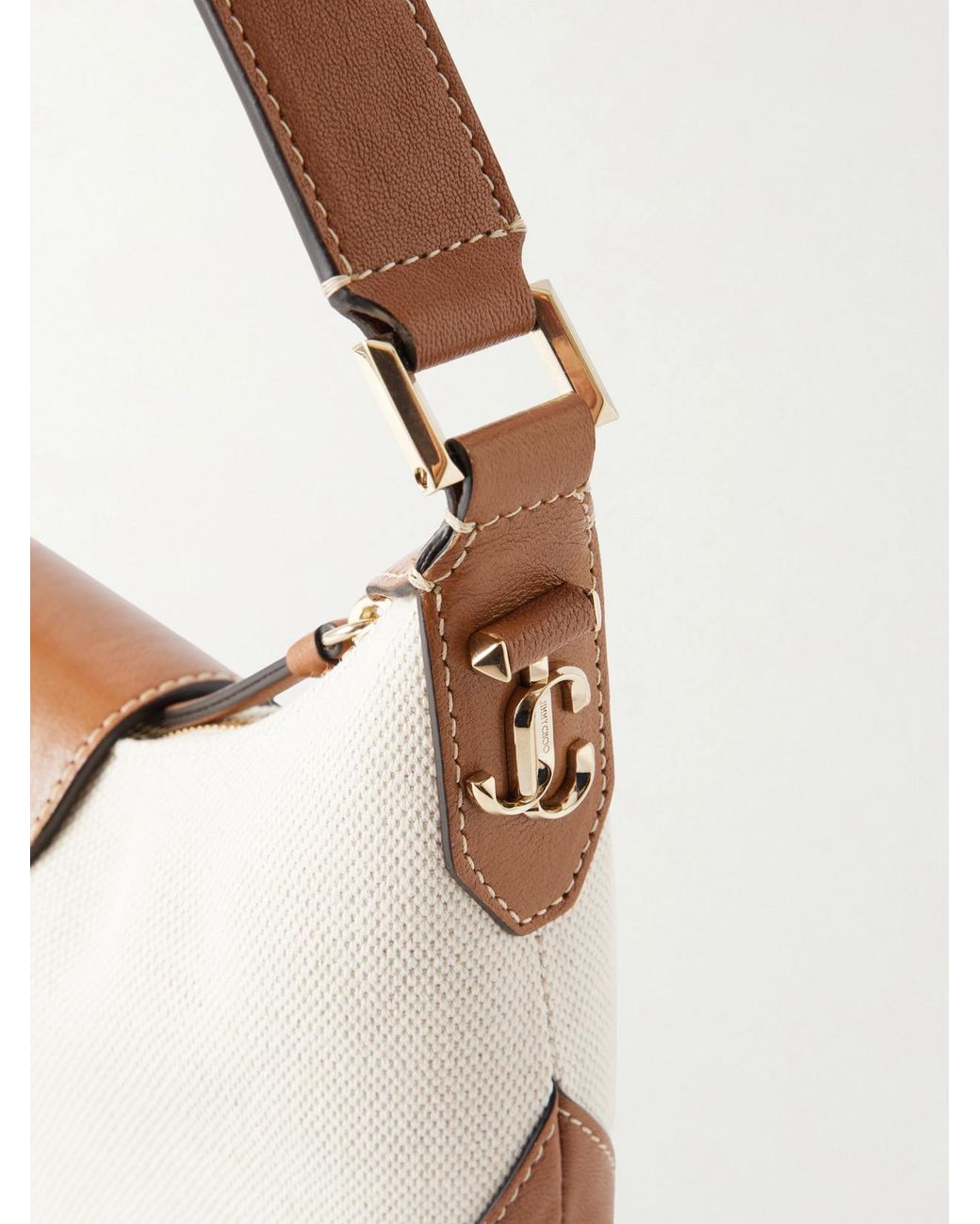 Jimmy Choo White Bar Small Canvas Leather-Trim Shoulder Bag
