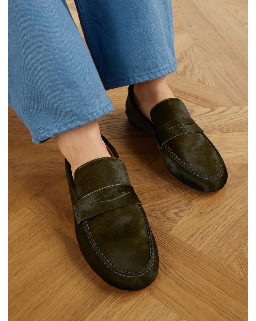 Jamie Haller Green The Penny Calf Hair Loafers