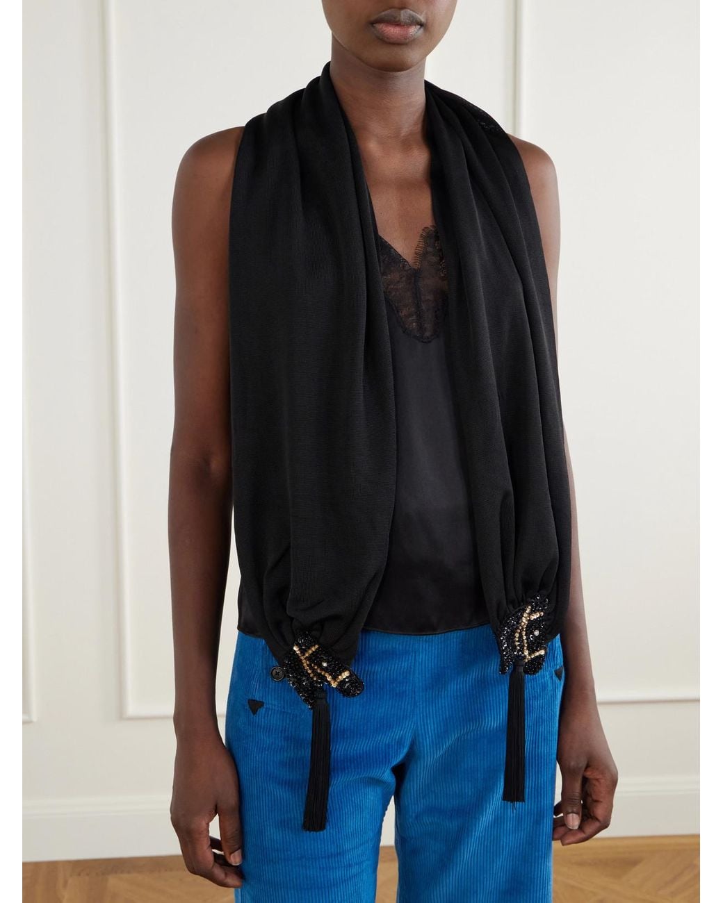 Bode Black Embellished Tasseled Woven Scarf