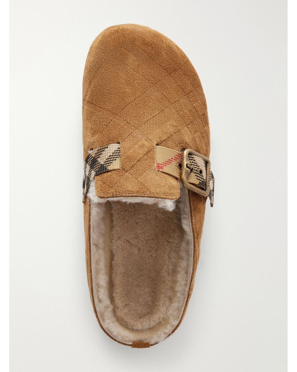 Burberry Brown Urchin Check Shearling-Trimmed Clogs