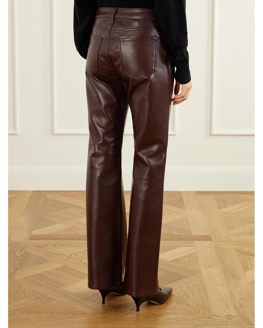 Citizens of Humanity Brown Genova Leather-Blend Straight-Leg Pants