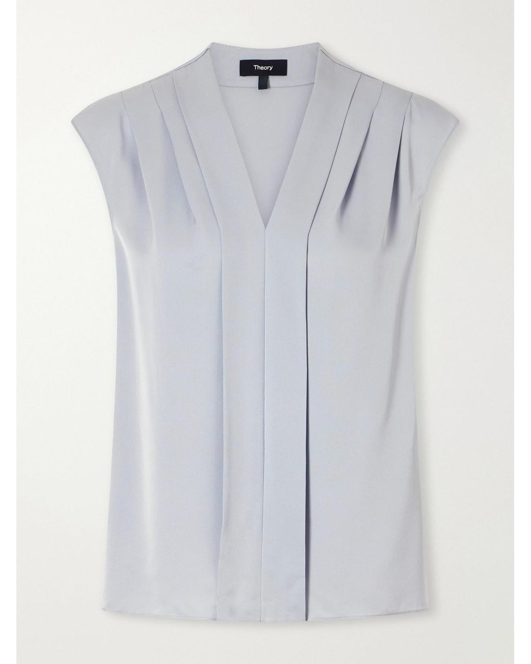Theory Blue Pleated Silk-Satin Blouse