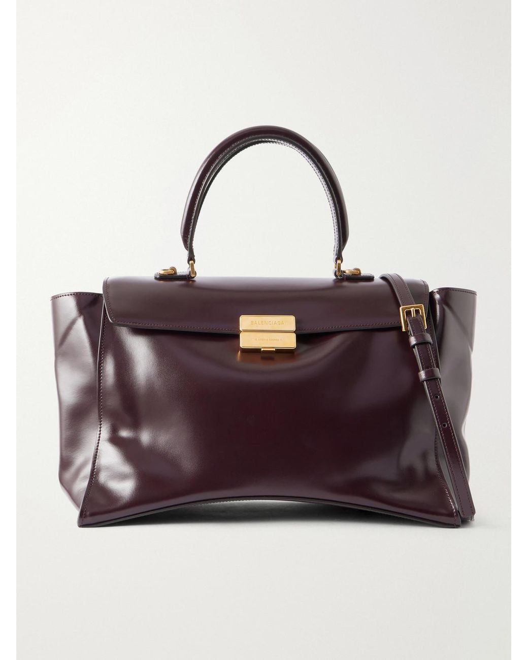 Balenciaga Purple Hourglass Avenue Medium Leather Top-Handle Bag