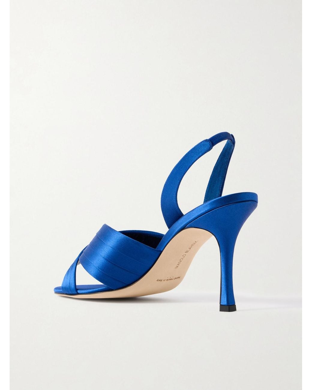Manolo Blahnik Blue Viera 90 Satin Slingback Sandals
