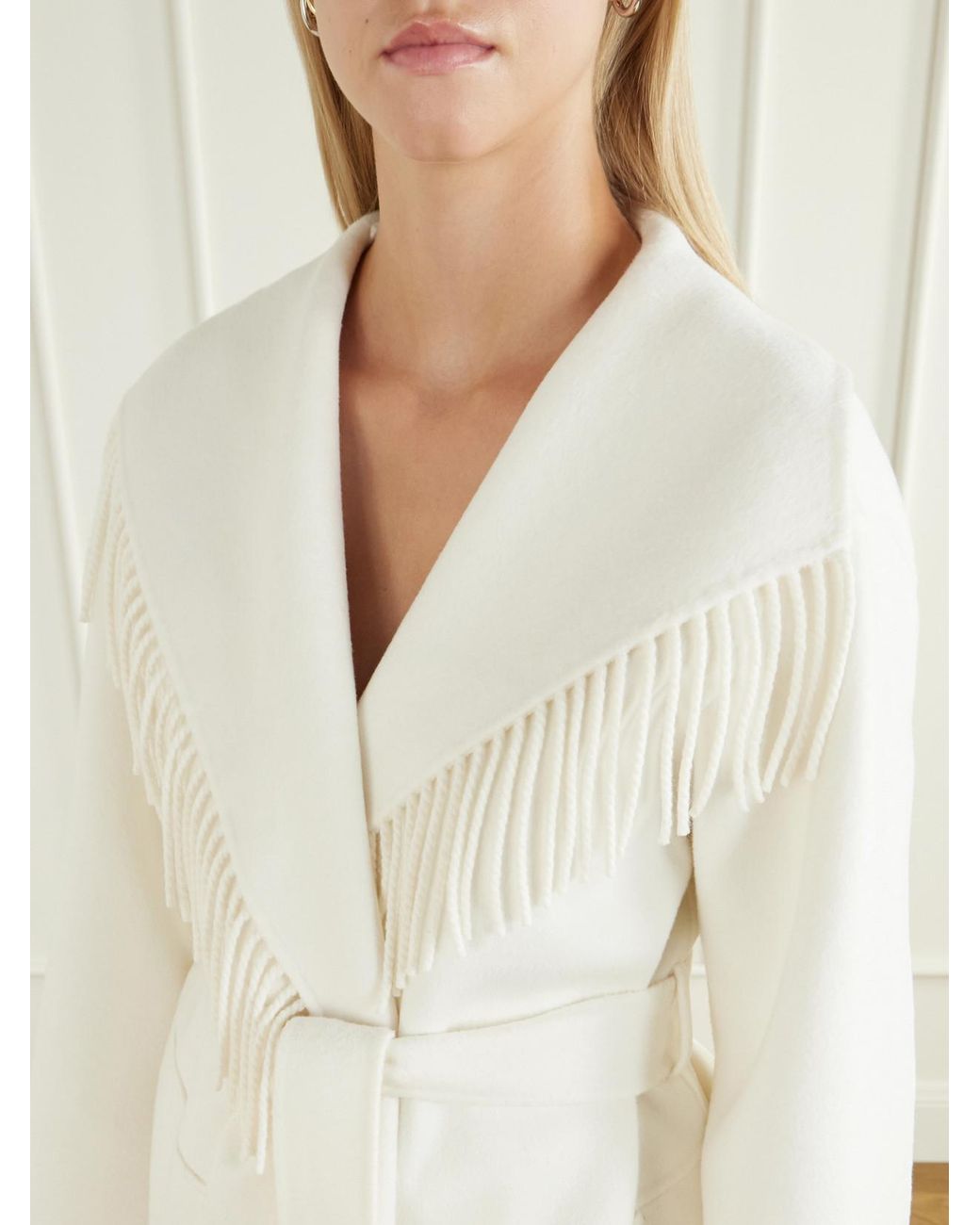 Jonathan Simkhai Natural Rowen Belted Fringed Wool-Blend Jacket