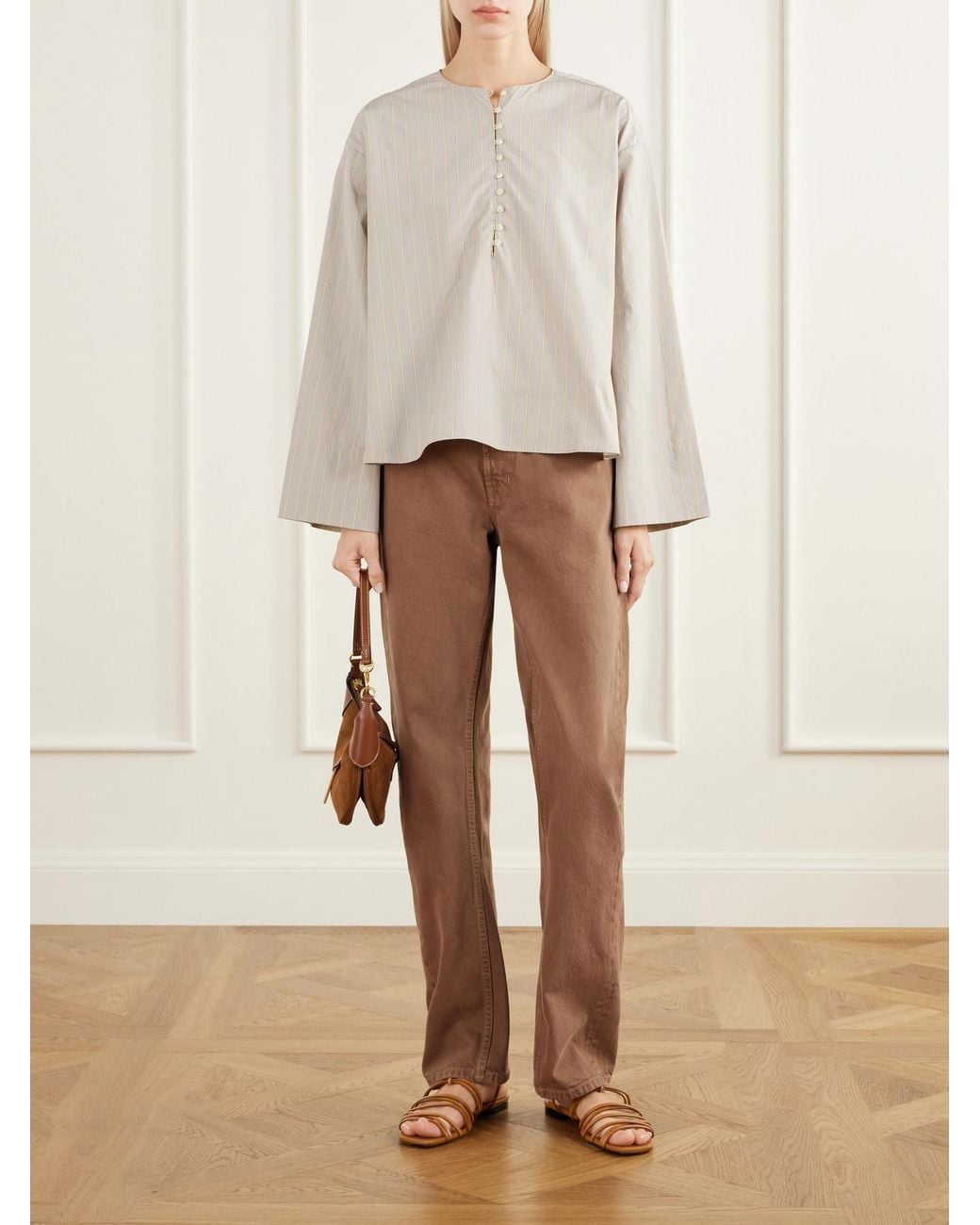 Kallmeyer Natural Marguerite Striped Cotton-Poplin Blouse
