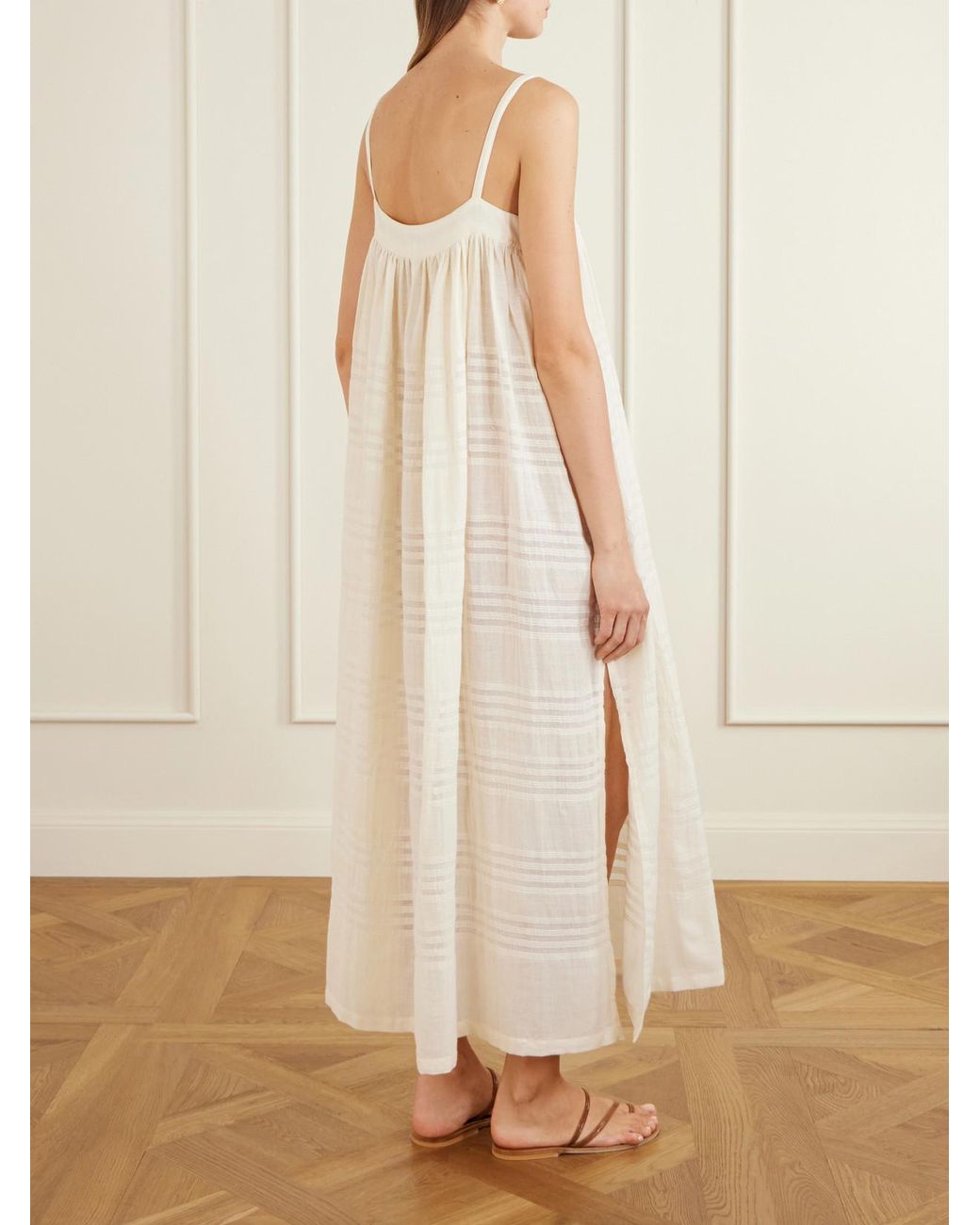 Lemlem White Eda Striped Cotton-Gauze Midi Dress
