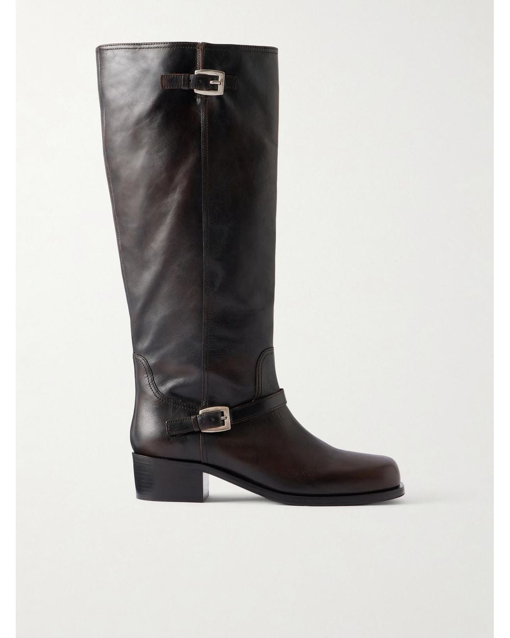 Staud Black Solid Color Leather Knee Boots