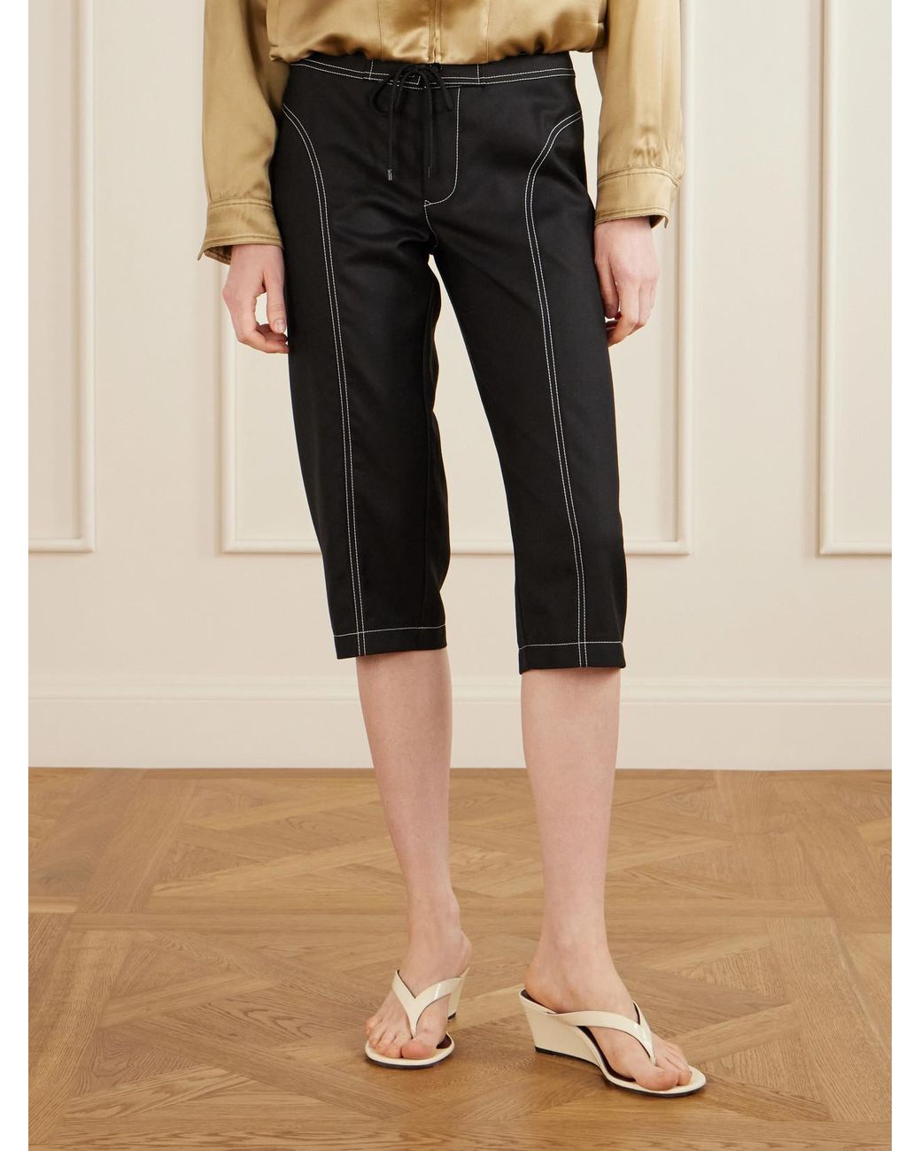 Aflalo Black Zuri Wool-Twill Slim-Fit Capri Pants