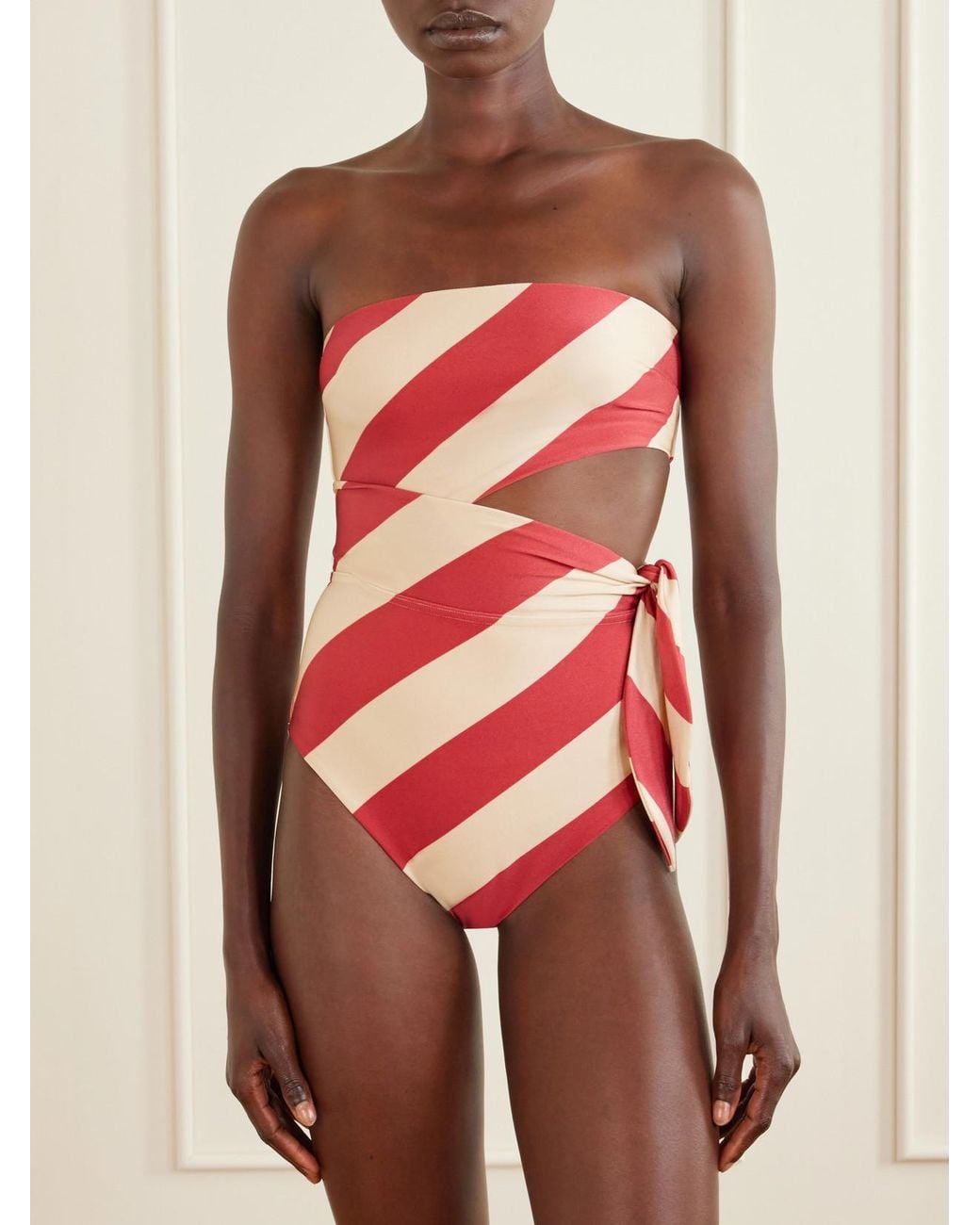 Zimmermann Pink Roselight Tie Bandeau Striped Swimsuit