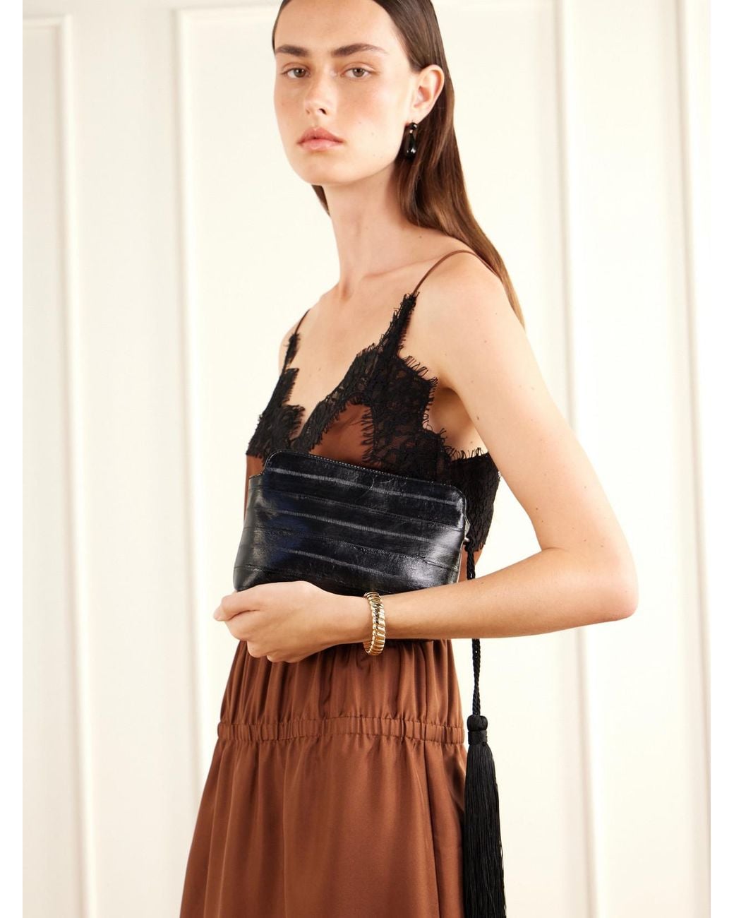 Le Sundial Black The Hidden Cord-Trimmed Eel Clutch