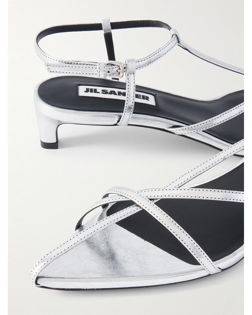 Jil Sander White Metallic Leather Sandals