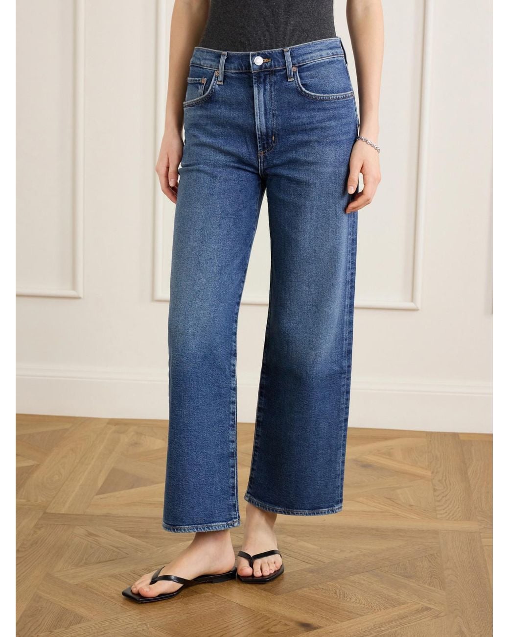 Agolde Blue Harper Crop Recycled Mid-Rise Straight-Leg Jeans