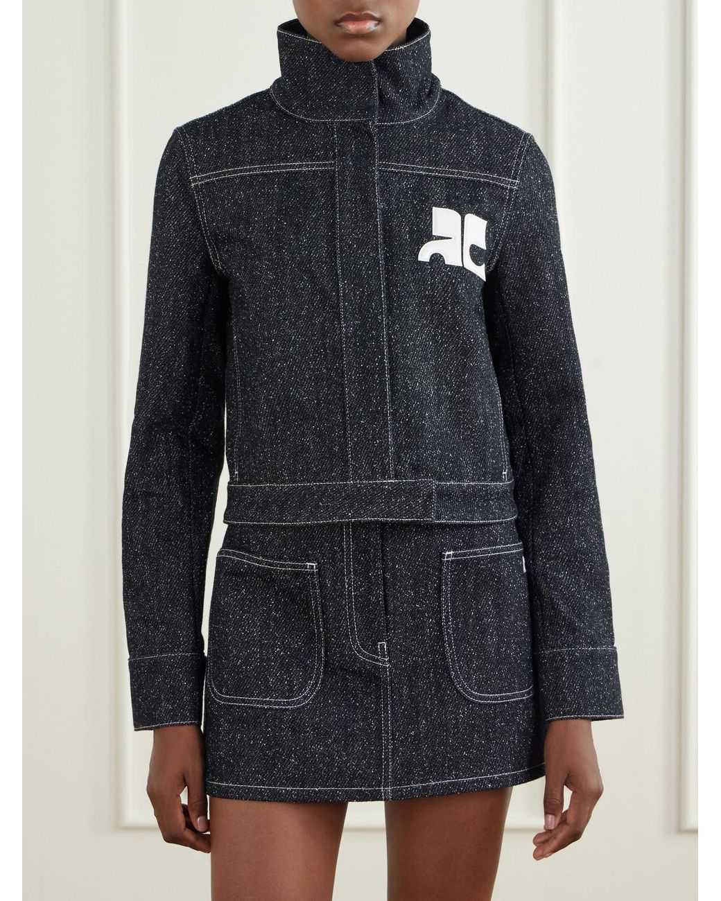 Courreges Blue Logo-Embellished Denim-Tweed Jacket