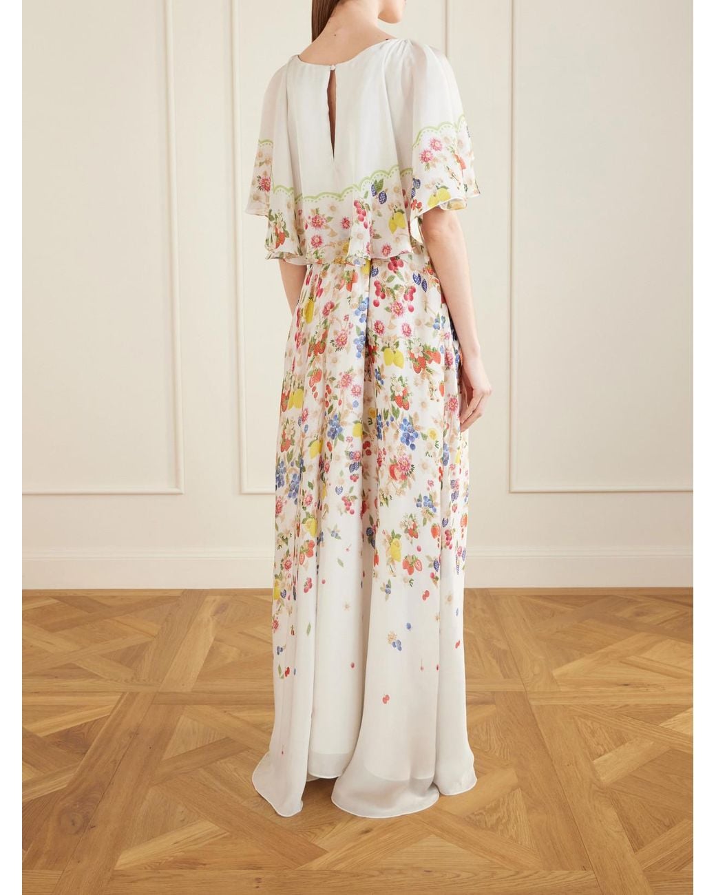 Mary Katrantzou White Floral-Print Chiffon Maxi Dress