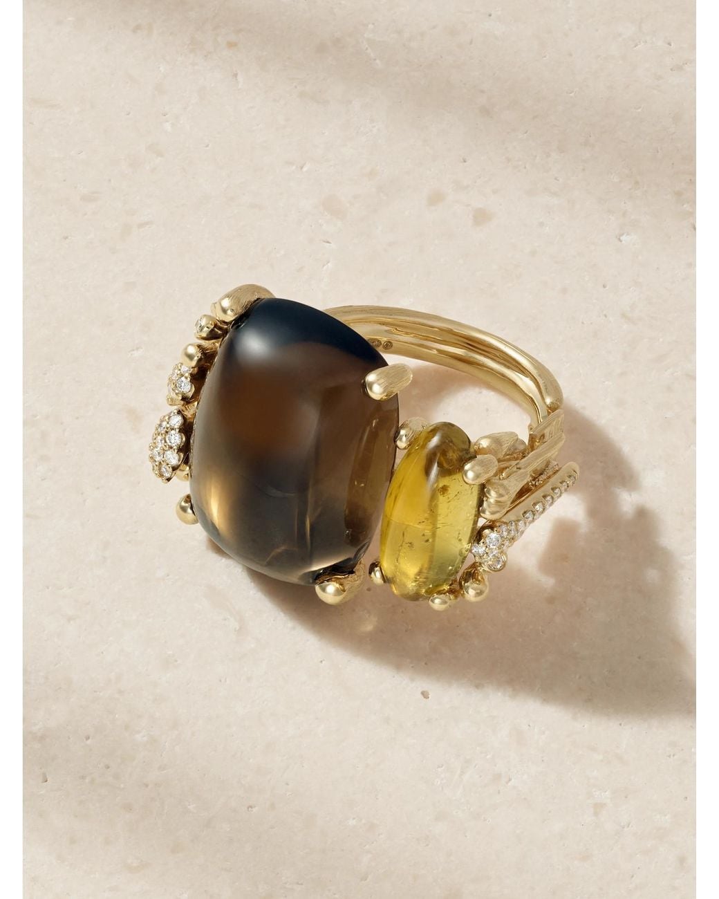 Ole Lynggaard Copenhagen Natural Boho 18-Karat, Quartz, Tourmaline And Diamond Ring