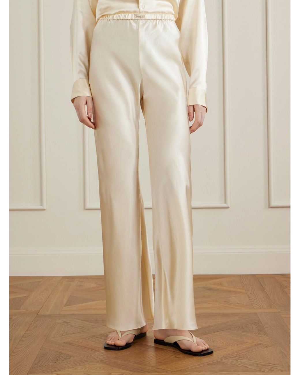 Comme Si Natural Silk-Bias Straight-Leg Pants