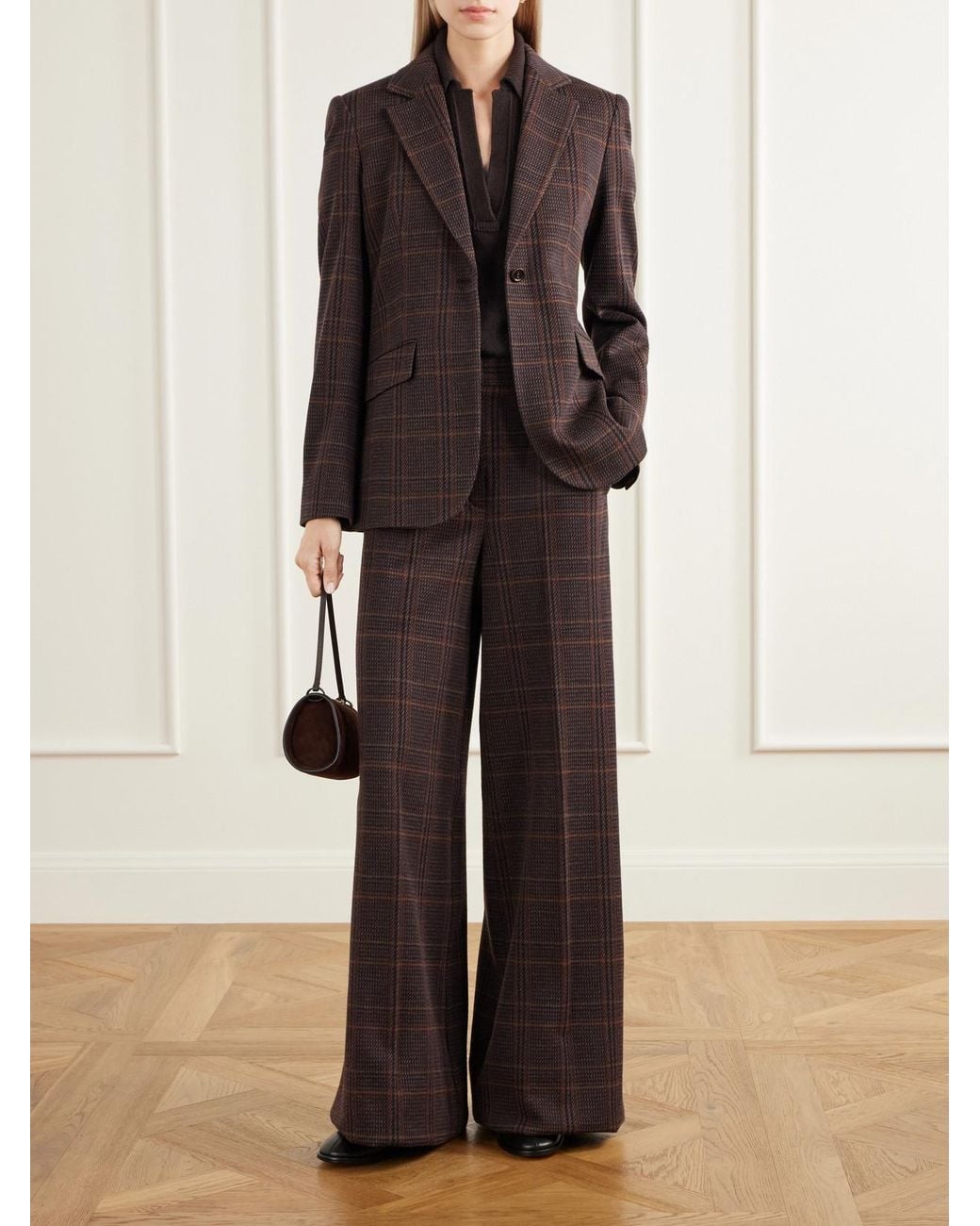 Max Mara Brown Emiro Prince Of Wales Checked Wool And Cotton-Blend Twill Wide-Leg Pants