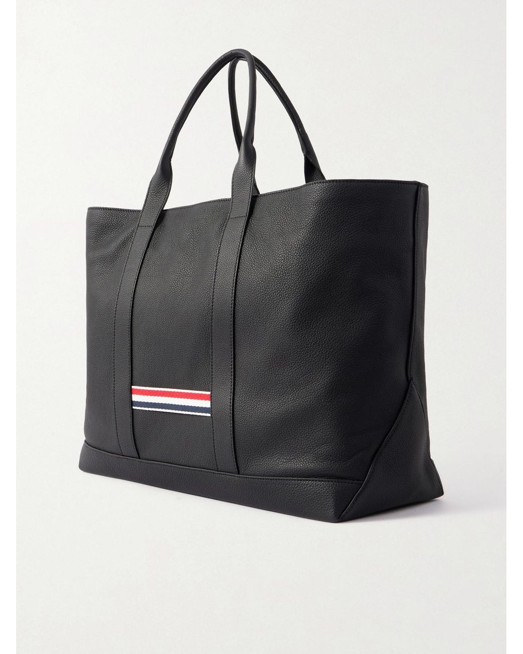 Thom Browne Black Tool Striped Grosgrain-Trimmed Full-Grain Leather Tote