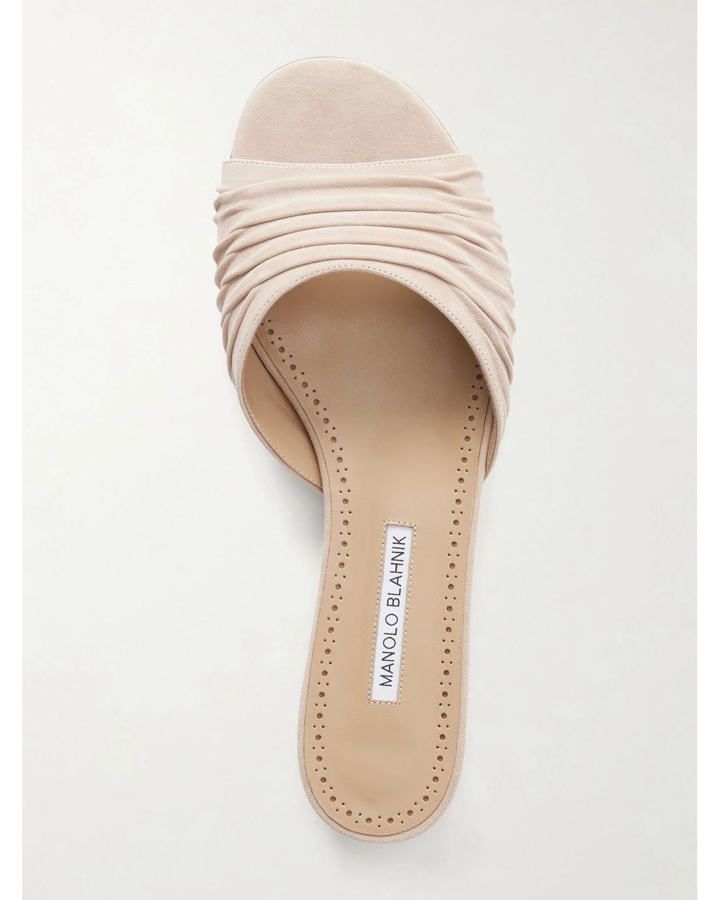 Manolo Blahnik Natural Pirua 10 Pleated Suede Sandals