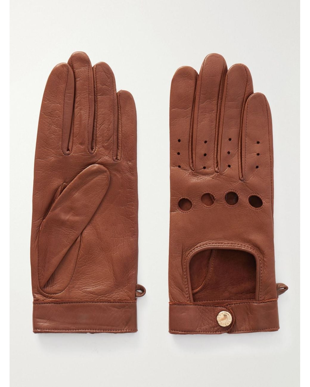 Agnelle Brown Rose Perforated Leather Gloves