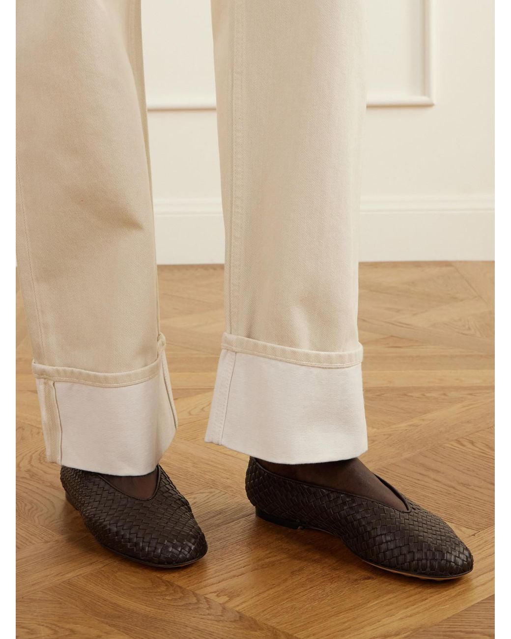Bottega Veneta Brown Rosa Intrecciato Leather Ballet Flats