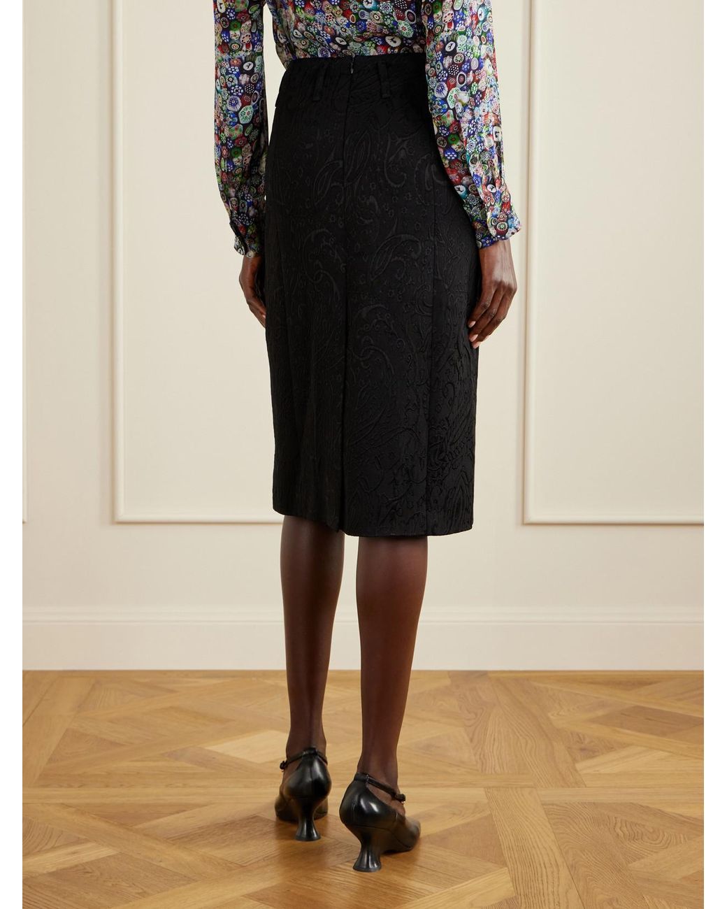 Dries Van Noten Black Paisley Motif Matelassé Jacquard Midi Skirt