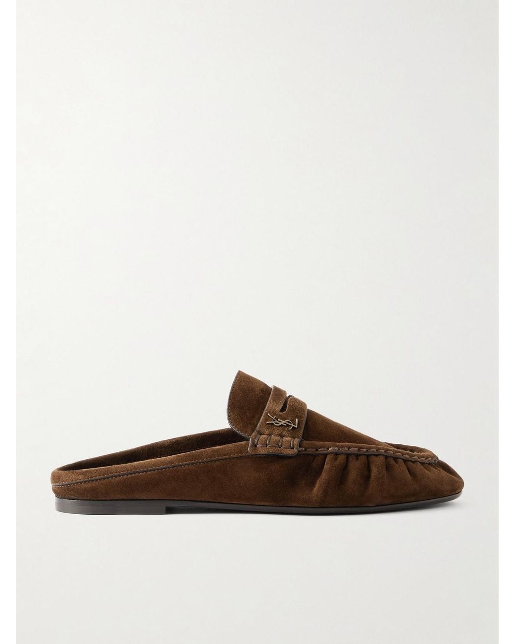 Saint Laurent Brown Le Loafer Cassandre-Embellished Suede Mules
