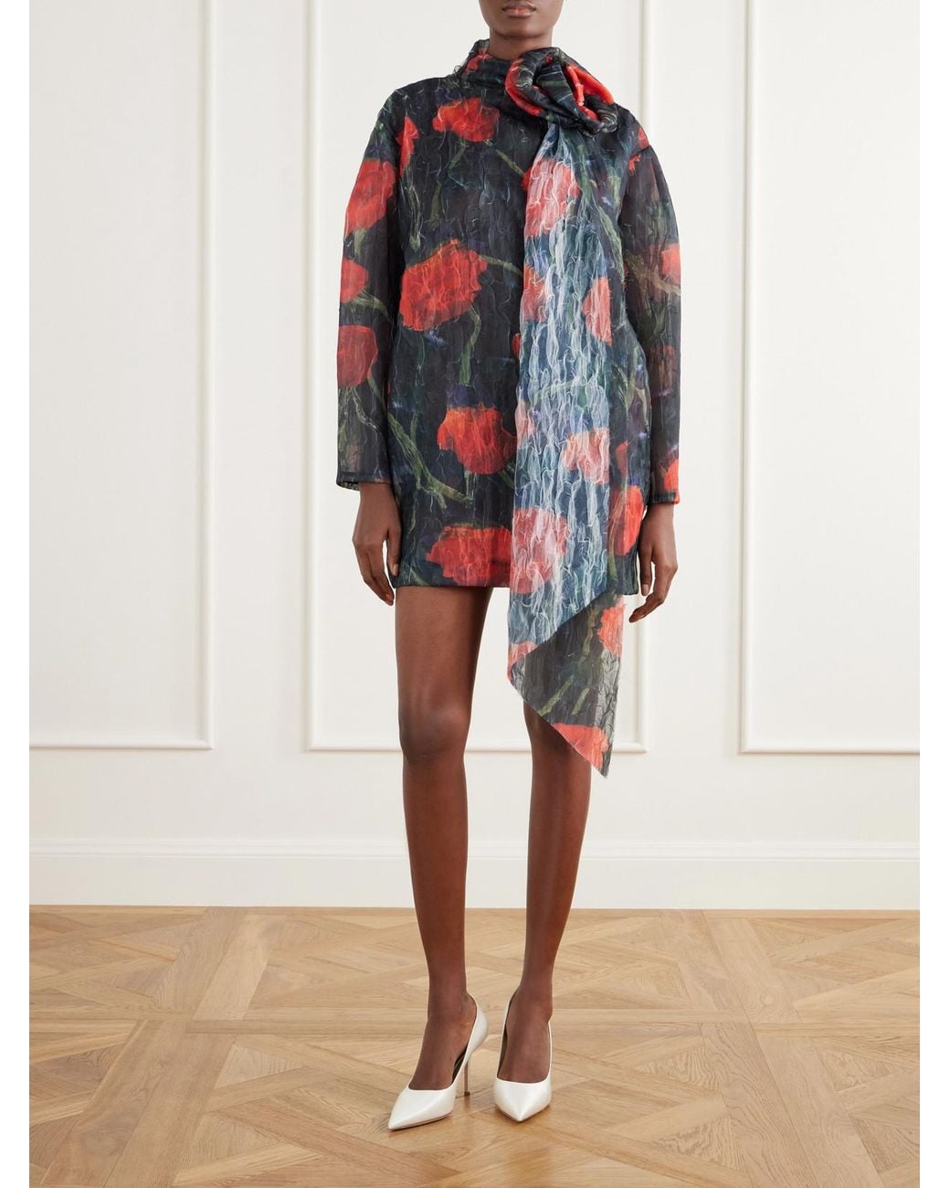 Willy Chavarria Multicolor Floral-Printed Stretch-Organza Mini Dress