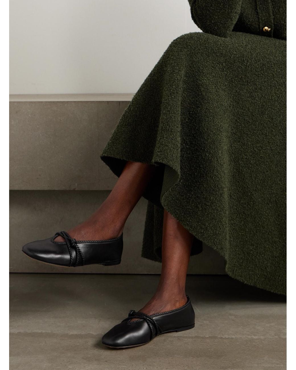 Bottega Veneta Black Rosa Intrecciato-Trimmed Leather Ballet Flats