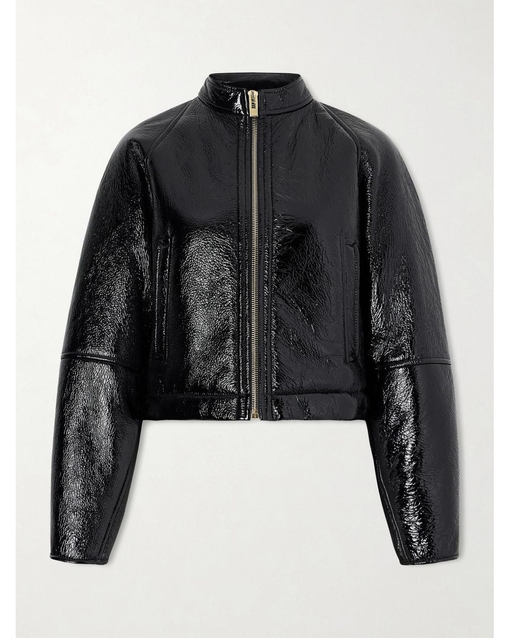 Alaïa Black Cropped Shearling Bomber Jacket