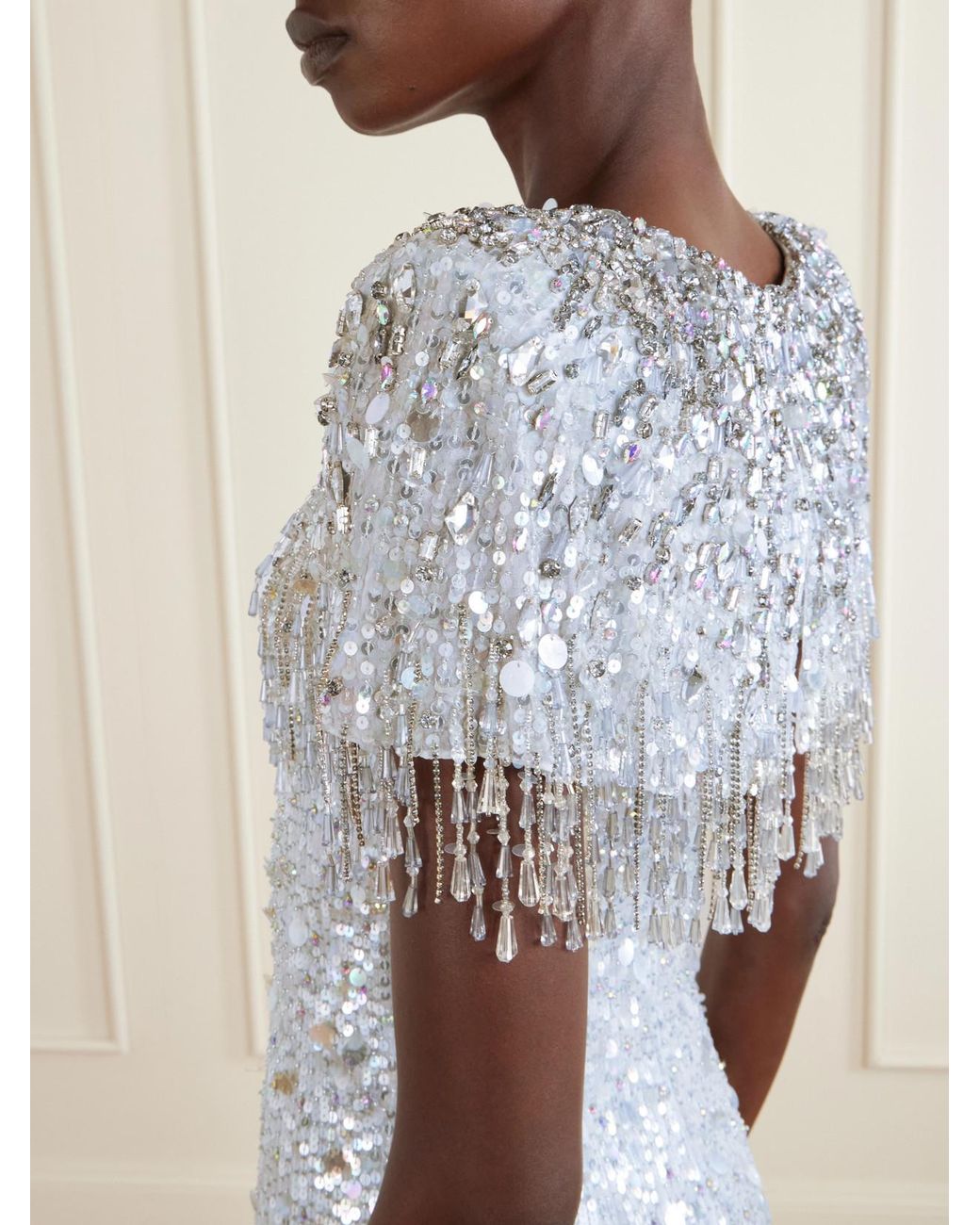 Jenny Packham White Eugene Crystal-Embellished Sequined Chiffon Gown
