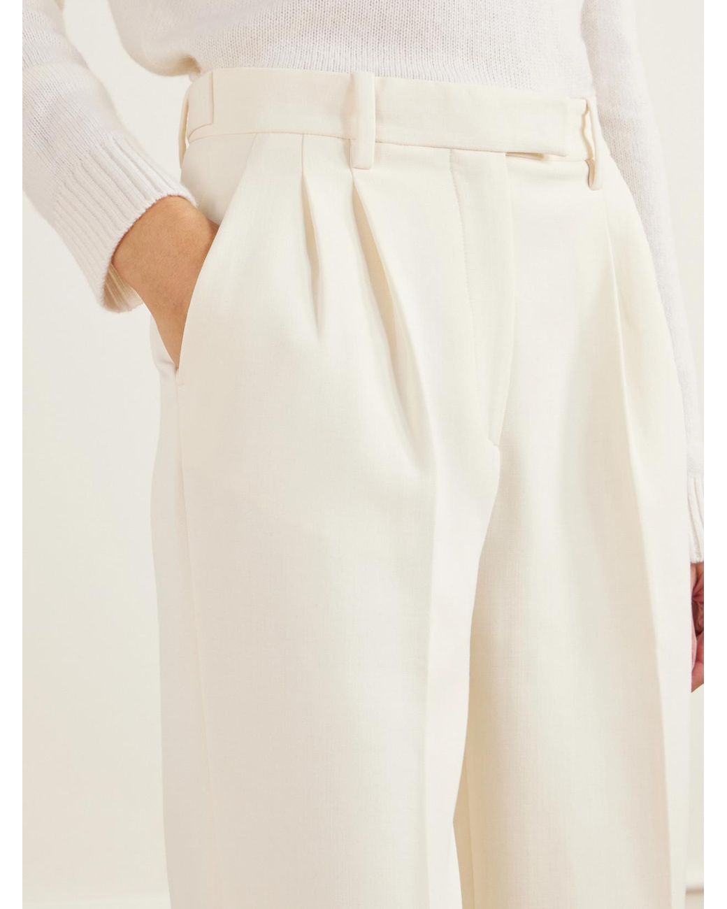 Almala White Pleated Twill Straight-Leg Pants