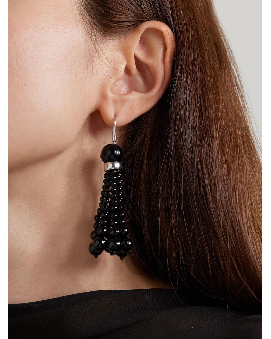 Le Sundial Black Venice Opera Tasseled Onyx Earrings