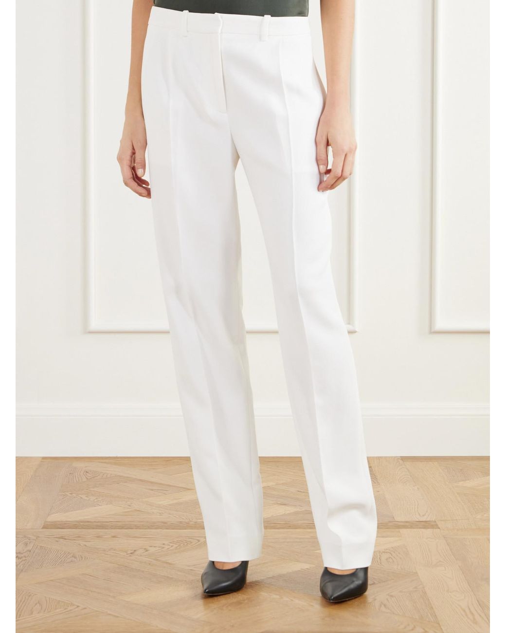 Brandon Maxwell White The Irving Pleated Crepe Tapered Pants