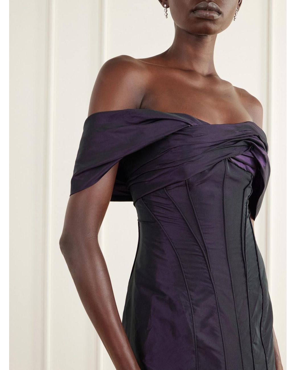 Marmar Halim Purple Paneled Taffeta Corset Gown