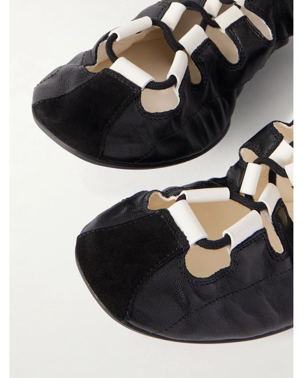 Alaïa Black Suede-Trimmed Leather Ballet Flats
