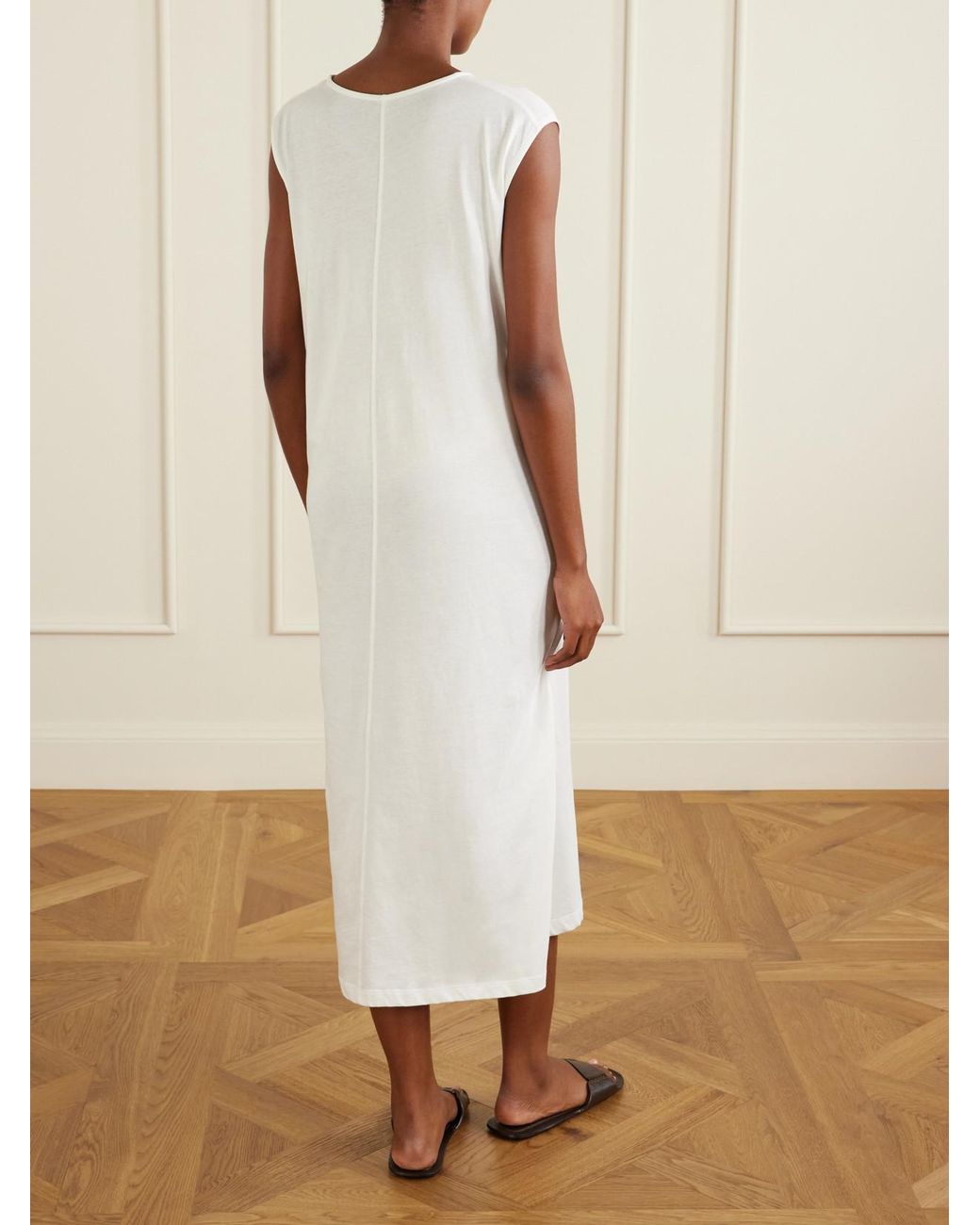 Totême  White Tie-Detailed Cotton Midi Dress
