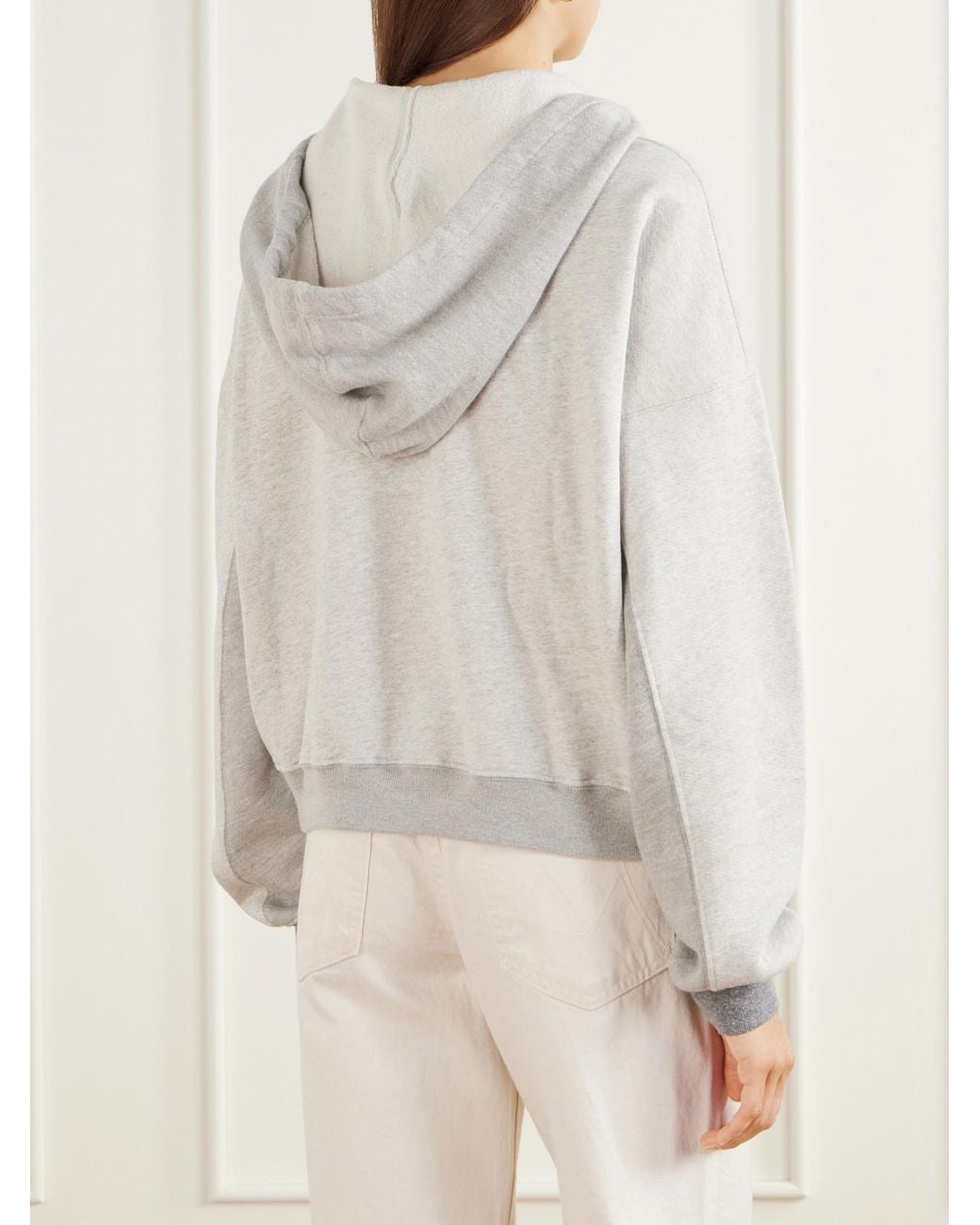 Mother White The Half Base Cotton-Blend Jersey Hoodie