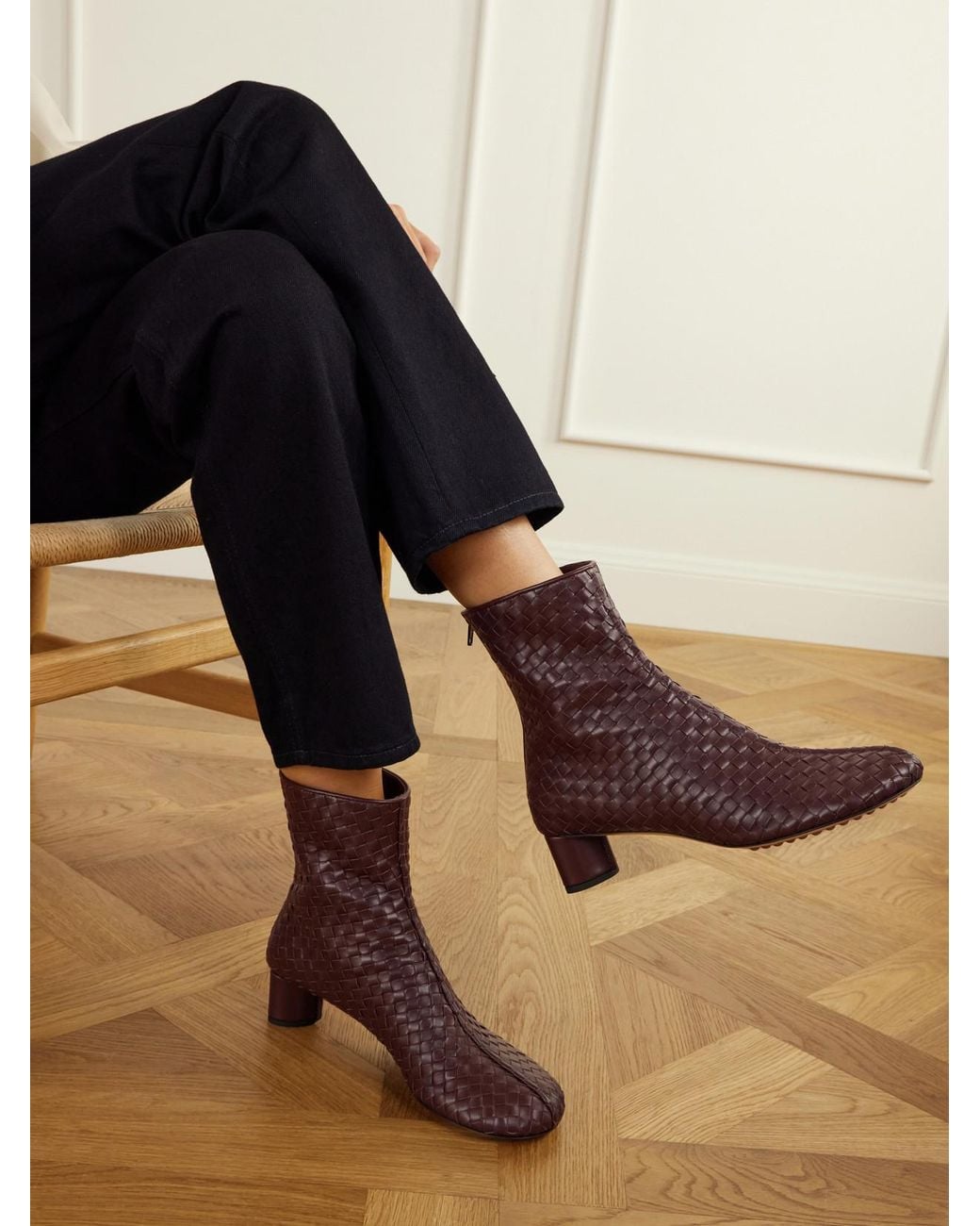 Bottega Veneta Purple Cherry 45 Intrecciato Leather Ankle Boots