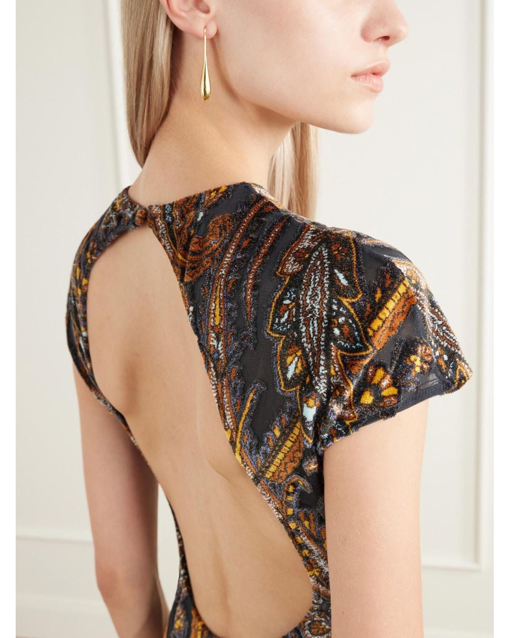 Etro Natural Open-Back Paisley Devoré-Velvet Maxi Dress