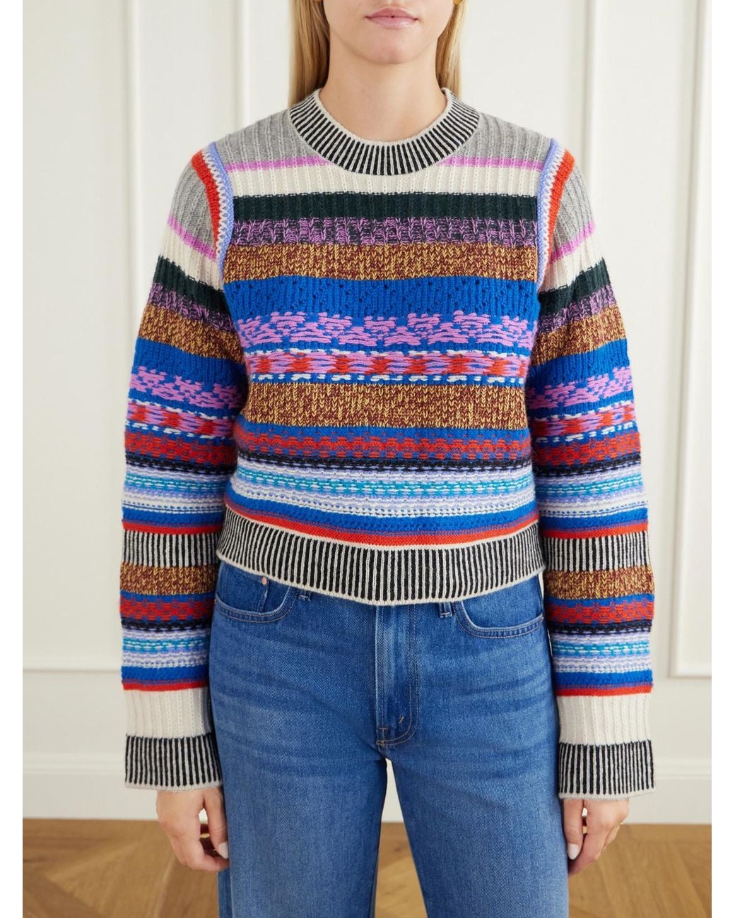 Mother Blue The Extra Crop Striped Alpaca And Wool-Blend Sweater