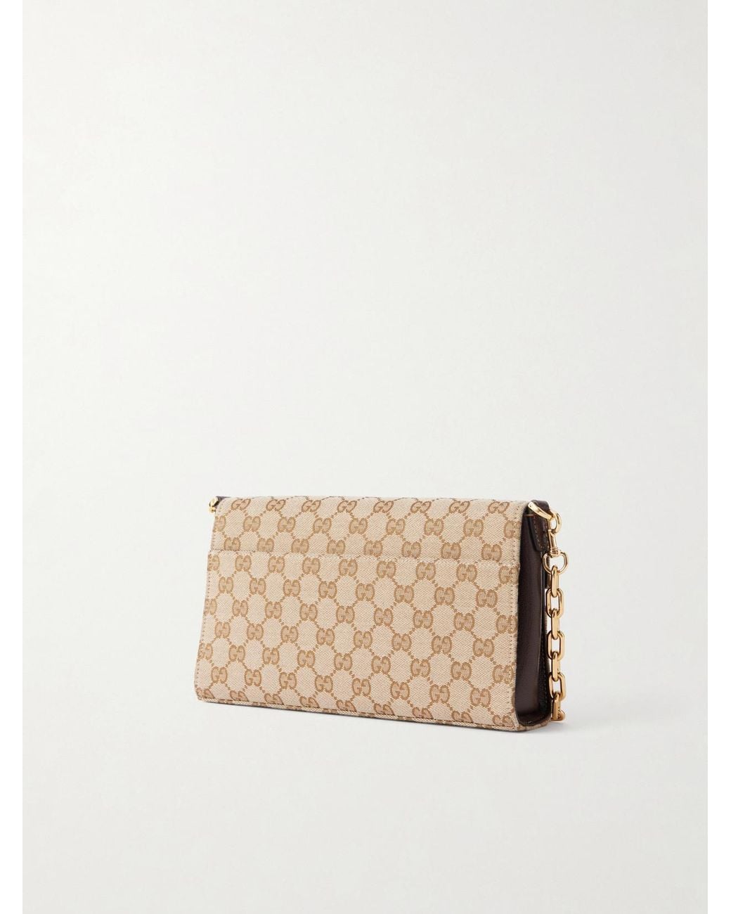 Gucci Natural Horsebit Ristretto Leather-Trimmed Canvas-Jacquard Shoulder Bag