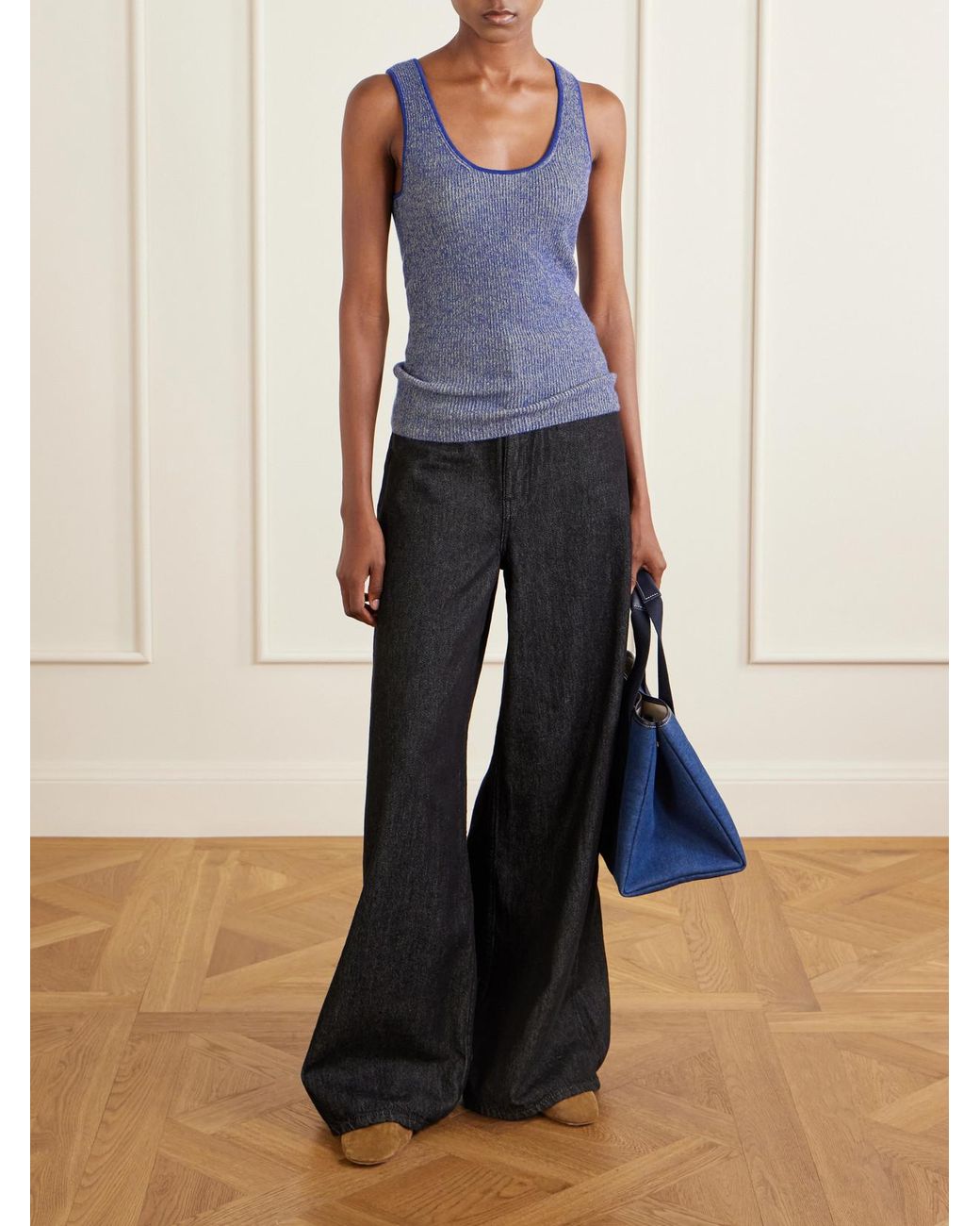 The Elder Statesman Blue Marl Knitted Cashmere Tank